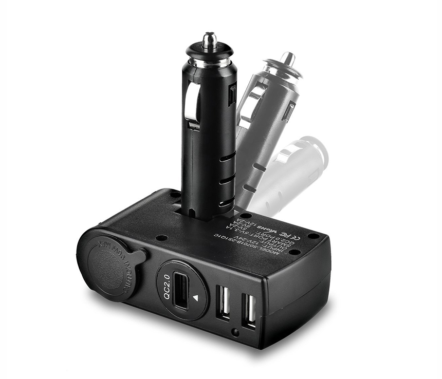 QCF920 QC 3.0 Car Charger with Cigarette Socket & 2 Normal USB Port